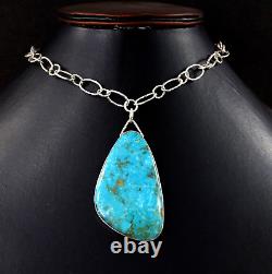 Huge Navajo Sterling Silver Boulder Turquoise Necklace Handmade Jewelry Gift 18