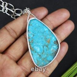 Huge Navajo Sterling Silver Boulder Turquoise Necklace Handmade Jewelry Gift 18