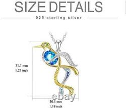 Hummingbird Necklace Sterling Silver Beautiful Bird Pendant Crystal Jewelry Gift