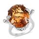 Jewelry 925 Silver Platinum Plated Citrine Zircon Cocktail Ring