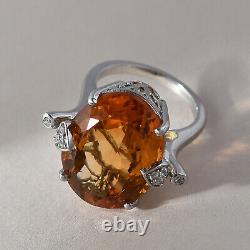 Jewelry 925 Silver Platinum Plated Citrine Zircon Cocktail Ring