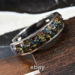 Jewelry 925 Sterling Silver Green Yellow Diamond I3 Band Ring Gift Size 7 Ct 0.5