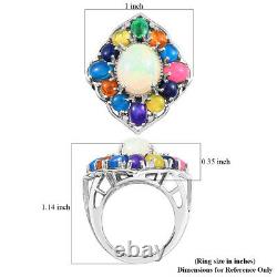 Jewelry 925 Sterling Silver Platinum Over Opal Flower Ring Gift Ct 5.3