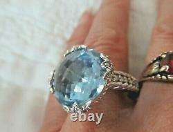 Judith Ripka Blue Crystal Diamonique Sterling Silver Ring Size 9 Gift Box Mint