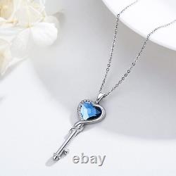 Key to Heart Necklace Sterling Silver Key Pendant Necklace Women Gifts for Her C