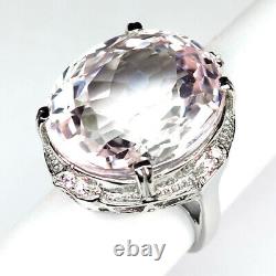 Kunzite Pink Oval 42.90 Ct. Sapp 925 Sterling Silver Ring Sz 6.25 Gift Jewelry