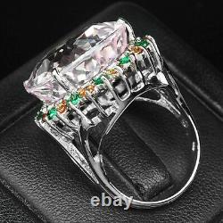 Kunzite Soft Pink Oval 35.90 Ct. 925 Sterling Silver Ring Size 6.5 Jewelry Gift
