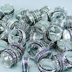 LOT! 925 Silver Plated Mix Spinner Handmade Ethnic Jewelry Wholesale Ring