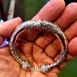 LOTUS Artisan Tribal Round Sterling Silver 925 Bangle Cuff Jewelry Bracelet Gift