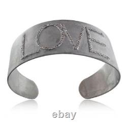 LOVE Word Cuff Bangle Pave Diamond 925 Sterling Silver Handmade Jewelry Gift