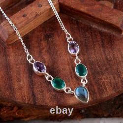 Labradorite, Onyx, Amethyst, Gemstone Necklace, 925 Silver, Handmade Jewelry, Gift