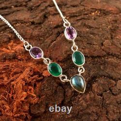 Labradorite, Onyx, Amethyst, Gemstone Necklace, 925 Silver, Handmade Jewelry, Gift