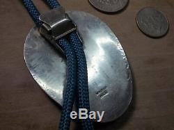 Lander blue turquoise, bolo tie sterling silver bag marked 1973 gift from eddi