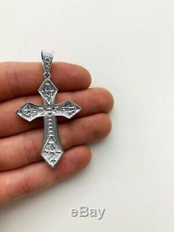 Large 925 Sterling Silver Nugget Cross Pendant, Religious Mens Jewelry Gifts