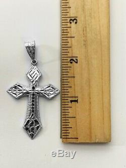 Large 925 Sterling Silver Nugget Cross Pendant, Religious Mens Jewelry Gifts