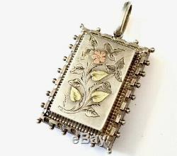 Large Antique Ornate Silver Rose Yellow Gold BOOK Locket Pendant Gift Boxed