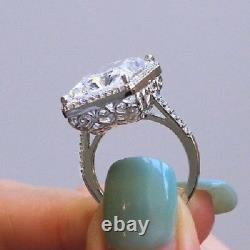 Large Halo 16CT White Emerald Cut Engagement Cocktail Ring Party 925 Silver Gift
