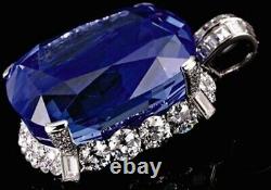 Large Sapphire Lab Pendant Handmade 925 Sterling Silver Jewelry Gift 50ct New