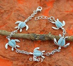 Larimar Turtle Bracelet-Sterling Silver-Sea Honu, Chain, Cute Gift, Fashion, Ocean