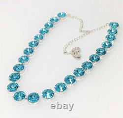 Light Turquoise Crystal Necklace Silver Plated Georgian Paste Women Gift Boxed