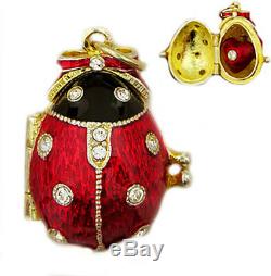 Locket Heart Ladybug Russian Egg Pendant Silver Gold Gift Boxed