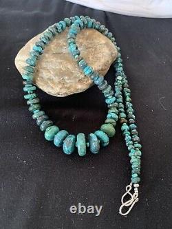 Long Navajo Sterling Silver Blue SpiderWeb Turquoise Bead Necklace 30in 193 Gift
