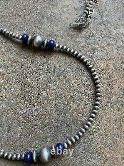 Long Sterling Silver Blue Lapis W Navajo Pearls Bead Necklace. 35 inch. Gift