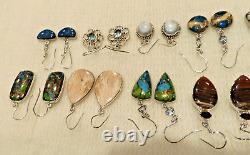 Lot of 10 925 Silver Semi-Precious Gemstone Earrings Jewelry Gifts/Inventory/Fun