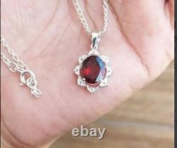 Love Elegance Garnet Pendant Necklace 925 Sterling Silver Jewelry Birthday Gift