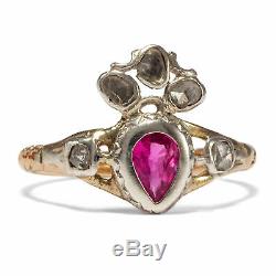 Love Gift um 1750 Ruby Ring Rococo/Heart Gold Silver Engagement Ring