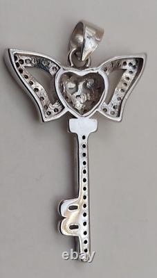 Lovely Pendant Sterling Silver 925 Winged Heart Key Style Women's Jewelry Gift