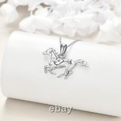 Lucky White Horse Pendant Necklace Gifts for Men Girls Women 925 Sterling Silver