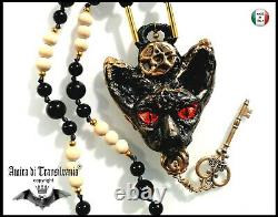 Luxury jewelry simulated pearl gold silver precious stones necklace sphynx cat 1