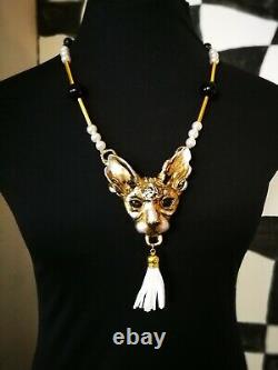 Luxury jewelry simulated pearl gold silver precious stones necklace sphynx cat 2