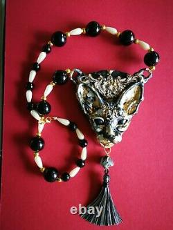 Luxury jewelry simulated pearl gold silver precious stones necklace sphynx cat 3