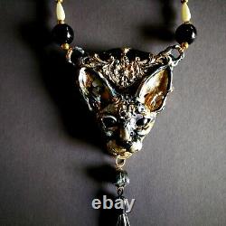 Luxury jewelry simulated pearl gold silver precious stones necklace sphynx cat 3