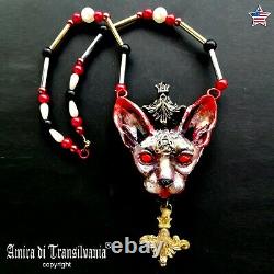 Luxury jewelry simulated pearl gold silver precious stones necklace sphynx cat 4