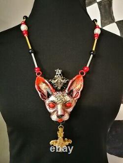Luxury jewelry simulated pearl gold silver precious stones necklace sphynx cat 4
