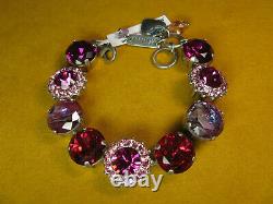 MARIANA BRACELET BIG SWAROVSKI CRYSTALS FLOWER PINK PURPLE BEADS Silver PL Gift