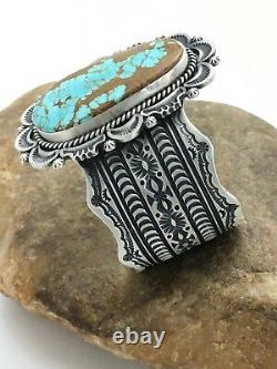 MENS Native American Navajo Sterling Silver Turquoise #8 Cuff Bracelet 1024 Gift