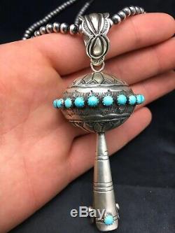 MENS Navajo Sterling Silver Turquoise Necklace Naja Bead Pendant Set S162 Gift