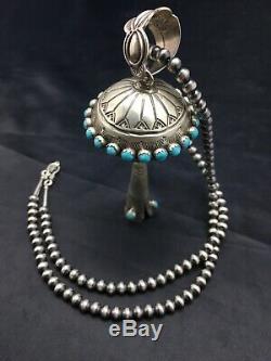 MENS Navajo Sterling Silver Turquoise Necklace Naja Bead Pendant Set S162 Gift