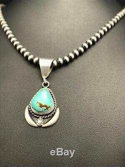 MENs Native American Sterling Silver Turquoise #8 Necklace Pendant 2 3274 Gift