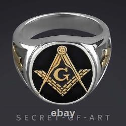 Masonic Ring Silver 925 Freemason Master Mason jewelry gift GoldPlated size 8-13