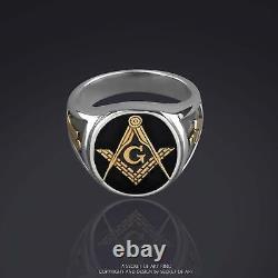 Masonic Ring Silver 925 Freemason Master Mason jewelry gift GoldPlated size 8-13