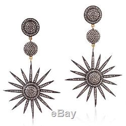 Memorial Gift Pave Diamond 925 Sterling Silver 14k Gold Dangle Earrings Jewelry