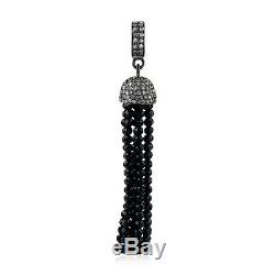 Memorial Gift Pave Diamond Tassel Pendant Black Spinel Sterling Silver Jewelry