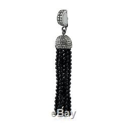 Memorial Gift Pave Diamond Tassel Pendant Black Spinel Sterling Silver Jewelry