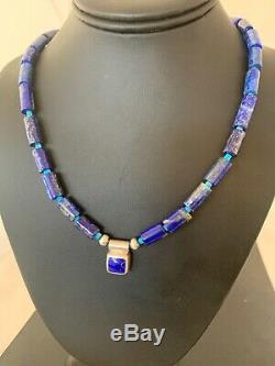 Mens Gift Beads Lapis Sterling Silver Necklace Turquoise Sale 4710 TAXCO