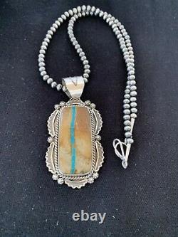 Mens Gift Navajo Pearls Sterling Silver Boulder Turquoise Necklace Pendant 289